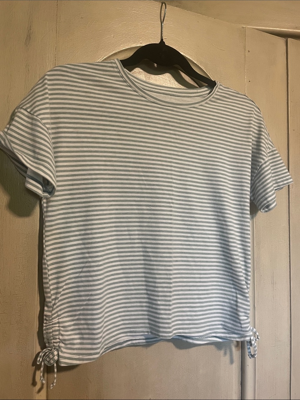 wonder nation Light Blue and White Striped Crop Tee